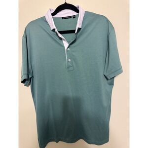 Devereux Mens Polo Shirt Large Golf Athletic Teal White Trim‎